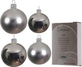 Compleet glazen kerstballen pakket zilver glans/mat 38x stuks - 18x 4 cm en 20x 6 cm - Inclusief 50x haakjes