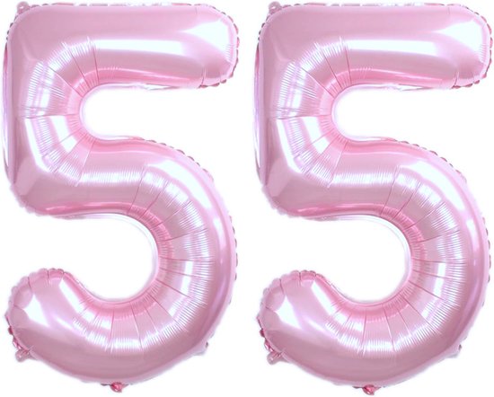Ballon Cijfer 55 Jaar Roze Helium Ballonnen Verjaardag Versiering Cijfer Ballon Feest Versiering Met Rietje - 86Cm