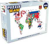 Puzzel Wereldkaart - Vlaggen - Trendy - Legpuzzel - Puzzel 1000 stukjes volwassenen