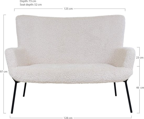 Canapé en peau de mouton Artichok Rosemarie - 2 places - L128 x P73 x H97 cm - Wit