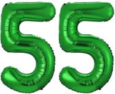 Folie Ballon Cijfer 55 Jaar Groen Verjaardag Versiering Helium Cijfer Ballonnen Feest versiering Met Rietje - 86Cm
