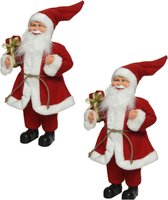 2x stuks kerstman decoratie pop/kerstpop beelden staand 30 cm - Kerstversiering beelden/poppen - Kerstmannenpoppen