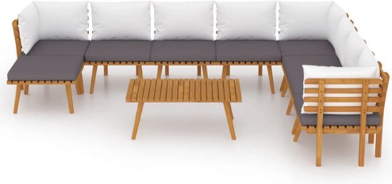 vidaXL Ensemble de salon 9 pièces avec coussins Bois d'acacia massif - Ensemble de salon - Ensembles lounge - Ensemble de jardin en bois - Ensemble de pelouse