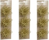 12x stuks decoratie bloemen goud glitter op clip 11 cm - Decoratiebloemen/kerstboomversiering/kerstversiering