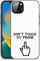 Hoesje iPhone 14 Plus Leuk TPU Back Case met Zwarte rand Finger Don't Touch My Phone