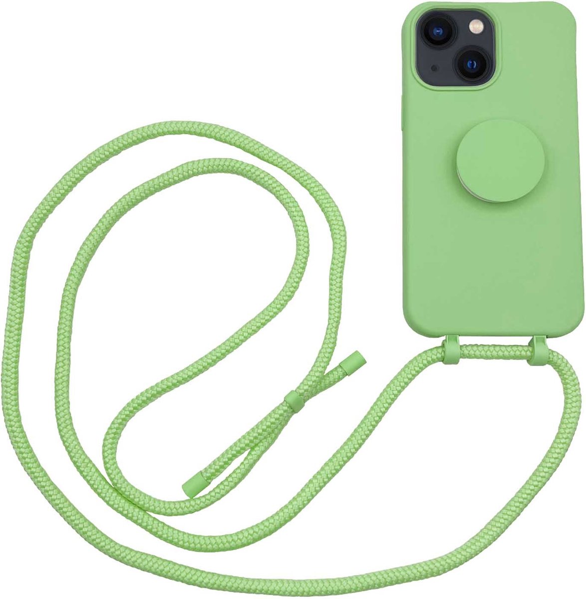 Høyde - Geschikt voor iPhone 13 - Telefoonhoes met koord + Socket houder - Lime Groen