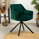 Bronx71® Velvet eetkamerstoel Furtado draaibaar groen - stoel