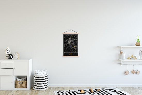 Porte-affiche avec affiche - Affiche scolaire - Plan de la ville - Ath - Carte - Or - Carte - 40x60 cm - lattes vierges