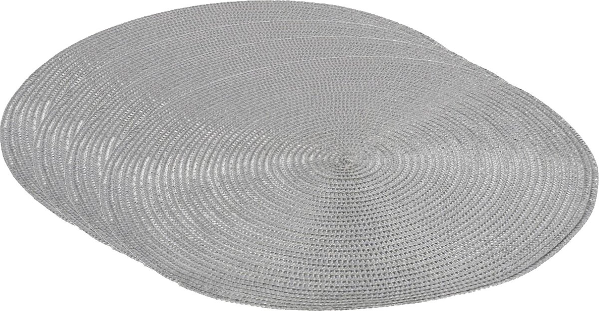 Placemats - rond - D38 cm - zilver metallic - 4x stuks - kunststof