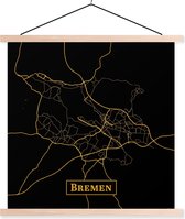 Posterhanger incl. Poster 120x120 cm - Schoolplaat - Kaart - Bremen - Goud - Zwart - Simpel - Textielposter - Blanke latten