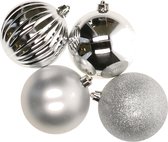 Decoris kerstballen - D10 cm - zilver - 4x stuks - kunststof