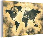 Wanddecoratie Metaal - Aluminium Schilderij Industrieel - Wereldkaart - Zwart - Bruin - 60x40 cm - Dibond - Foto op aluminium - Industriële muurdecoratie - Voor de woonkamer/slaapkamer