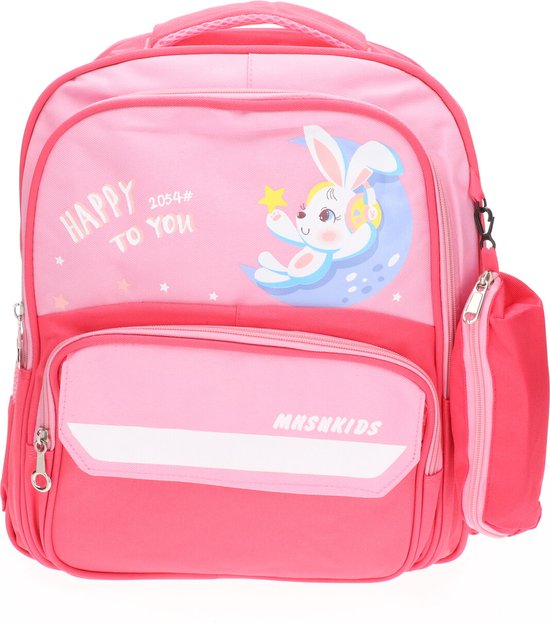 Kiddy Meisjes schooltas roze met konijn print - Kerst cadeau