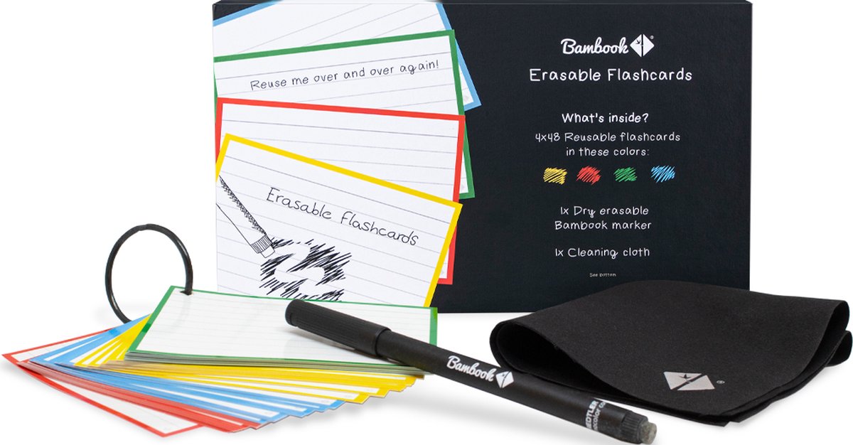 Bambook Flashcards Deluxe Set 192 stuks uitwisbare flitskaarten/index