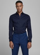 Jack and Jones Premium Heren Overhemd Parma Navy Satijn Super Slim Fit - XS