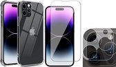 Hoesje geschikt voor iPhone 14 Pro - Anti Shock Proof Siliconen Back Cover Case Hoes Transparant - Tempered Glass Screenprotector - Camera Lens Protector