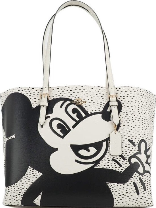 (C6978) Mickey Mouse X Keith Haring Mollie Large Leather Shoulder Tote Bag