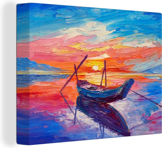Canvas - Schilderij - Oil painting - Boot - Water - 120x90 cm - Interieur - Muurdecoratie
