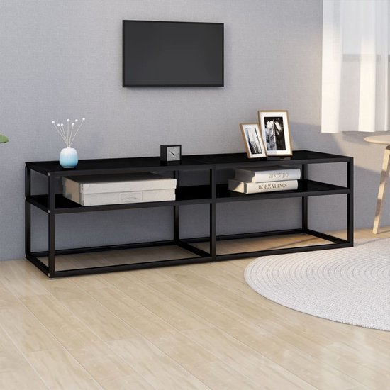 Prolenta Premium – Tv-meubel 140x40x40,5 cm gehard glas zwart – Tv Meubel – Kast – Dressoir – Kastje – Kasten