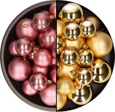 Kerstversiering kunststof kerstballen kleuren mix oud roze/goud 4-6-8 cm pakket van 68x stuks
