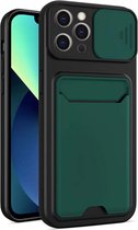 Smartphonica iPhone 13 Pro Max TPU Cover Case Hoesje met Camera Slide en Pashouder - Groen / Back Cover geschikt voor Apple iPhone 13 Pro Max