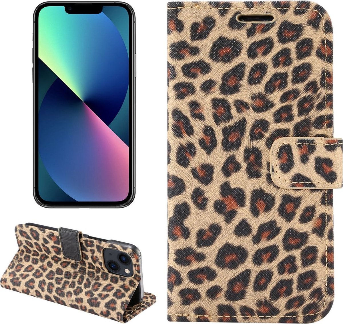Mobigear Telefoonhoesje geschikt voor Apple iPhone 14 Hoesje | Mobigear Leopard Bookcase Portemonnee | Pasjeshouder voor 2 Pasjes | Telefoonhoesje voor Pinpas / OV Kaart / Rijbewijs - Geel