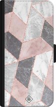 Casimoda® bookcase - Geschikt voor iPhone 12 - Hoesje met pasjeshouder - Stone grid marmer / Abstract marble - Multi - Kunstleer