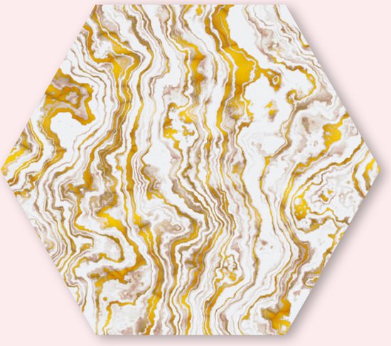 Yellow marble - 80 cm Aluminium Hexagon - Figuren en Vormen - Wanddecoratie