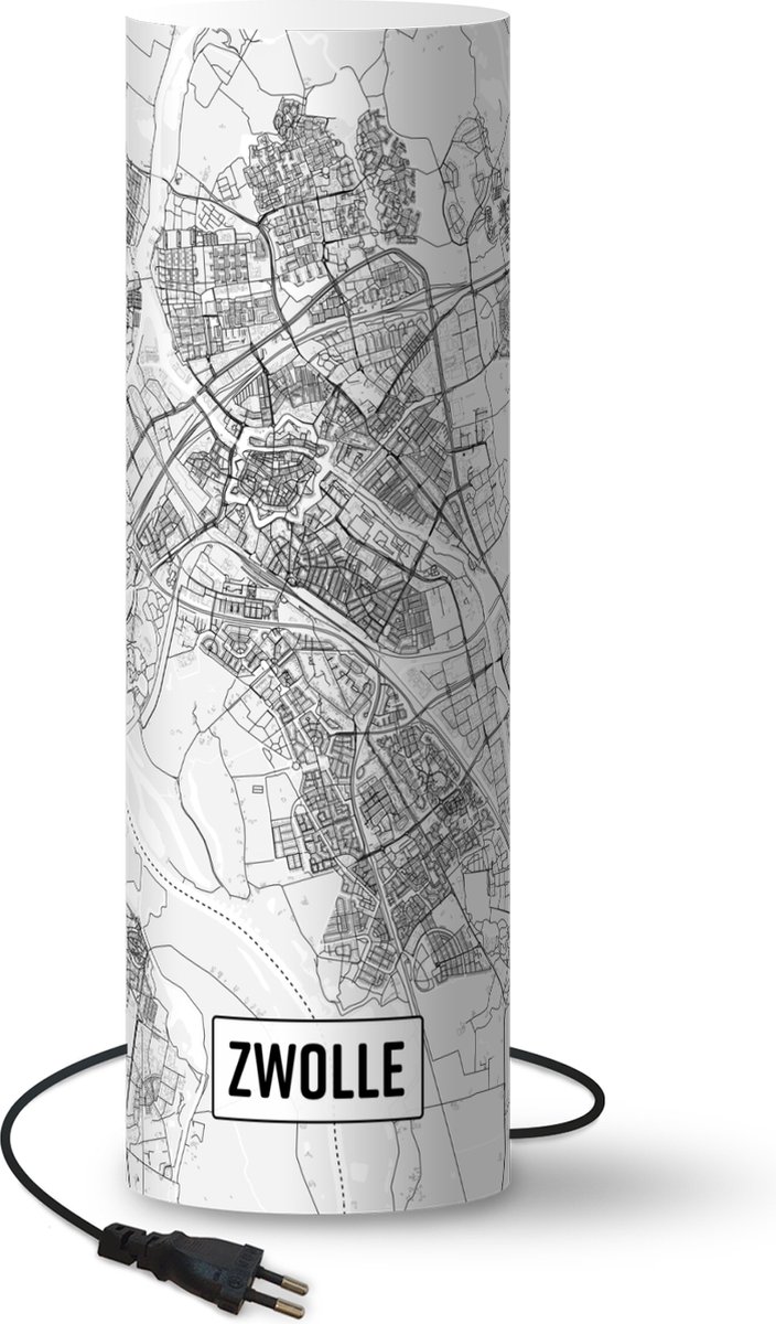 Lamp - Nachtlampje - Tafellamp slaapkamer - Stadskaart Zwolle - 70 cm hoog - Ø22.3 cm - Inclusief LED lamp - Plattegrond