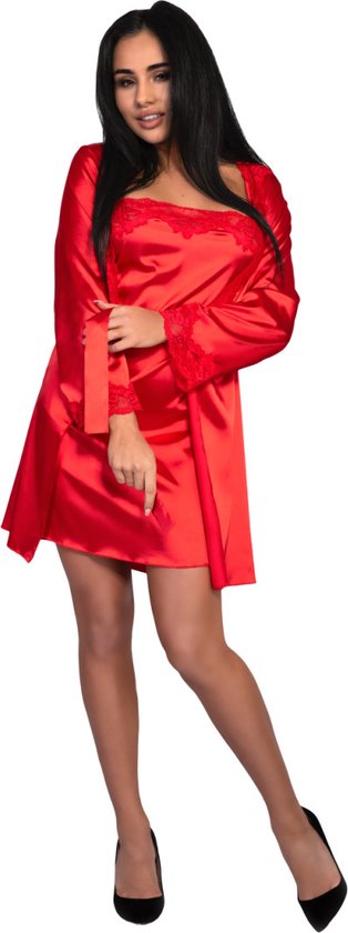 LC Jacqueline set (dressing gown + chemise) red