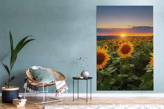 Peinture sur toile - Photo sur toile - Tournesol - Fleurs - Nuages ​​- Ciel - Lumière du soleil - Décoration de chambre - Fleurs sur toile - 120x180 cm - Chambre