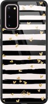Casimoda® hoesje - Geschikt voor Samsung Galaxy S20 - Hart Streepjes - Luxe Hard Case Zwart - Backcover telefoonhoesje - Zwart