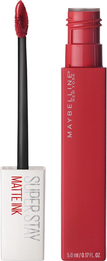 Rode Maybelline Super Stay Matte Ink lippenstift in verpakking met applicator.