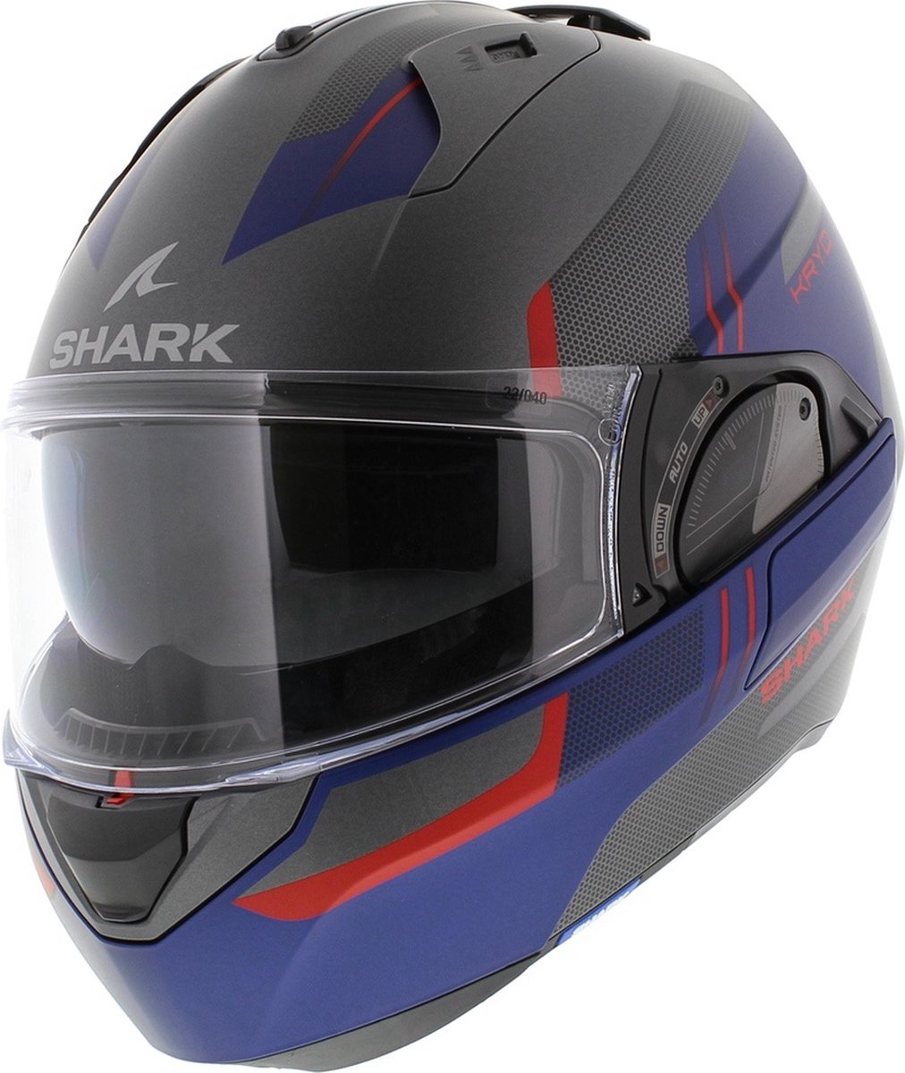 Shark Evo Es Kryd Mat Antraciet Blauw Rood ABR Systeemhelm S