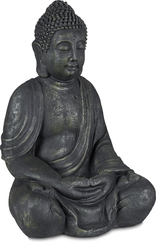 Statue Bouddha Relaxdays - 70 cm - statue de jardin zen - polyrésine - décoration jardin - anthracite