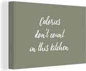 Canvas Schilderij Spreuken - Calories don't count in this kitchen - Quotes - 90x60 cm - Wanddecoratie