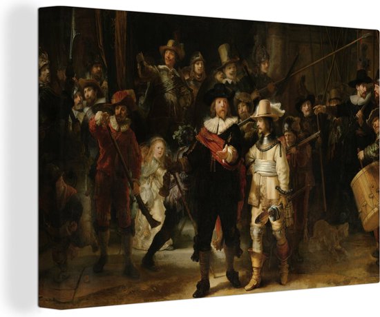 Canvas - Schilderij De nachtwacht - Kunst - Oude meesters - Rembrandt - 120x80 cm - Wanddecoratie - Woonkamer