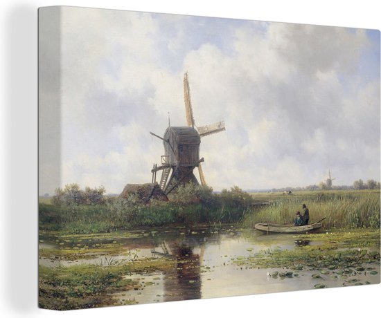 Toile - Peinture Moulin à vent - Willem Roelofs - Maîtres anciens - Art - 180x120 cm - Décoration murale - Salon