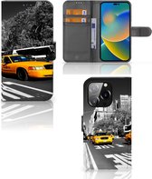Cuir PU Portefeuille Livre iPhone 14 Pro Coque New-York Taxi