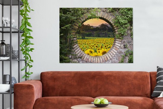 Tableau sur toile 120x90 cm - Décoration murale Vue - Fleurs - Tournesol - Décoration murale salon - Décoration chambre - Accessoires chambre - Peintures