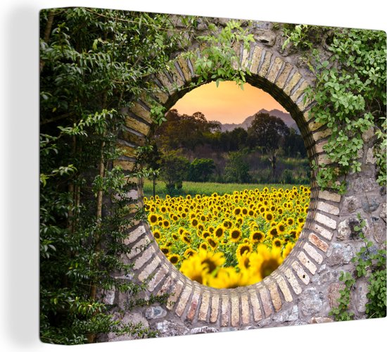 Tableau sur toile 120x90 cm - Décoration murale Vue - Fleurs - Tournesol - Décoration murale salon - Décoration chambre - Accessoires chambre - Peintures