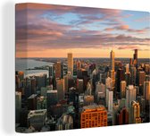 Canvas Schilderij Skyline - Stad - Wolken - Amerika - 120x90 cm - Wanddecoratie