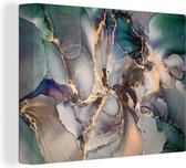 Canvas Schilderij Goud - Blauw - Marmer - 40x30 cm - Wanddecoratie