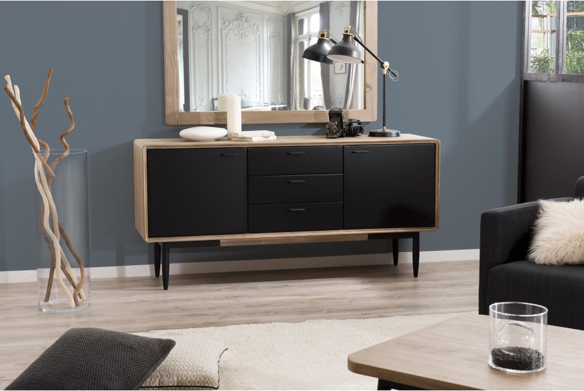 Adam Hout en Zwart 1-deurs dressoir met 3 laden Adam Hout en Zwart 1-deurs dressoir met 3 laden