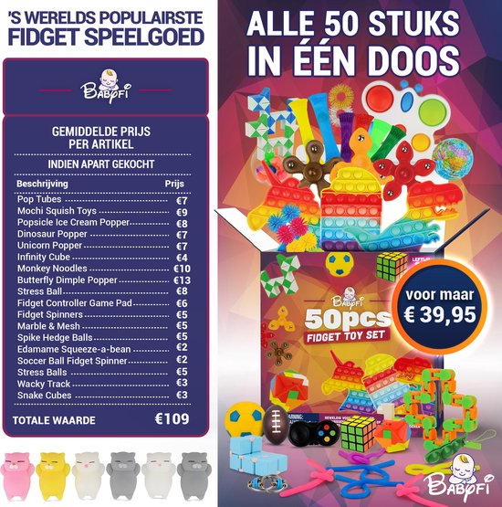 Multifunctioneel Fidget Toys Pakket - 50 Stuks - Pop It Fidget Toy - Set voor Kinderen & Volwassenen - Educatief Speelgoed - Babyfi