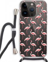 Case Company® - Hoesje met koord geschikt voor iPhone 14 Pro hoesje met Koord - Flamingo - Telefoonhoesje met Zwart Koord - Extra Bescherming aan alle Kanten en Over de Schermrand