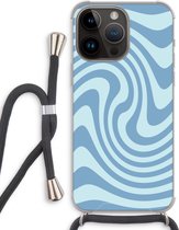 Case Company® - Hoesje met koord geschikt voor iPhone 14 Pro Max hoesje met Koord - Swirl Blauw - Telefoonhoesje met Zwart Koord - Extra Bescherming aan alle Kanten en Over de Schermrand