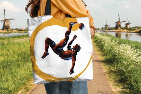 MuchoWow® Sac bandoulière - Sac de plage - Big Shopper - Sac shopping - Illustration d'un joueur de football faisant un coup de pied à vélo - Garçons - Filles - Enfants - 40x40 cm - Sac en coton