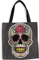 MuchoWow® Schoudertas - Strandtas - Big Shopper - Boodschappentas - Een kleurrijke illustratie van een Dias De Los Muertos schedel - 40x40 cm - Katoenen tas
