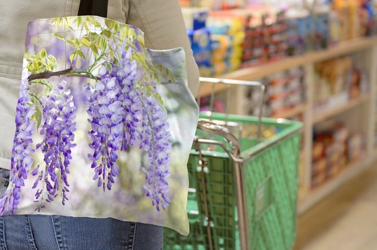 Sac bandoulière - Sac de plage - Shopper Glycine violette sur une branche - 45x45 cm - Sac en coton